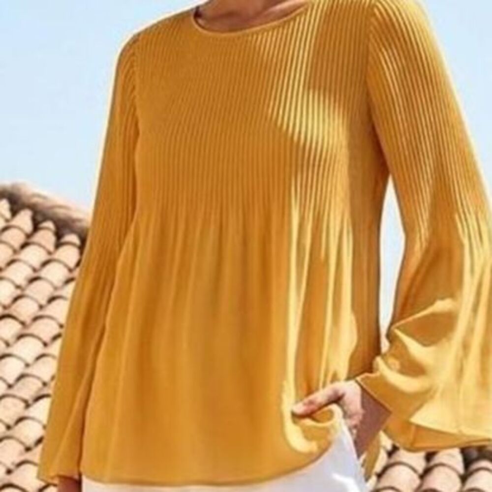 Pleated Bell Sleeve Top mustard boho romantic flowy prairie  chiffon medium